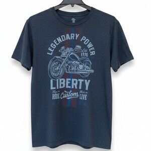 Patriotic Motorcycle Biker T-shirt Liberty Custom MENS XL 46 48 Blue Cotton Poly